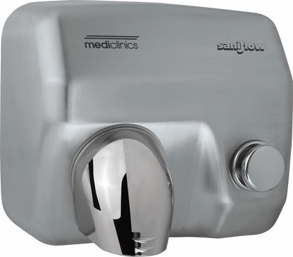 Сушилка для рук Mediclinics Saniflow, кнопка, высокий трафик, сталь матовая E05CS