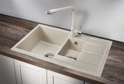 Кухонная мойка Granula 7802, 780x500, накладная, двойная, кварц, Пирит 7802, ПИРИТ