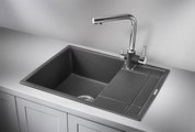 Кухонная мойка Granula 6501, 655x500, накладная, с крылом, кварц, Графит 6501, ГРАФИТ