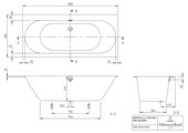 Ванна квариловая Villeroy & Boch Oberon 2.0 180x80см с ножками, слив/перелив, белая UBQ180OBR2DV-01