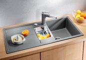Кухонная мойка Blanco Metra 6S, с крылом, с клапаном-автоматом, коландером, гранит, жемчужный 520577