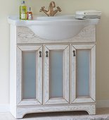 Тумба c раковиной Alligator Mebel Марсель, 85см, стекло, белый с патиной золото mts85white-gold/rd85