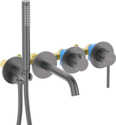 Смеситель для ванны Aquatek Европа встраиваемый на 4 отв., внешняя и скрытая часть, оружейная сталь AQ1344BGM