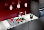 Кухонная мойка Blanco Axon II 6S, доска из серебристого стекла, чаша справа, клапан-автомат, базальт 524147