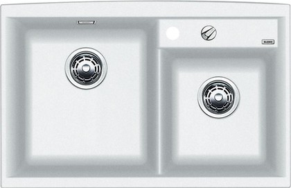 Кухонная мойка основная чаша слева, без крыла, с клапаном-автоматом, гранит, белый Blanco Axia II 8 516886