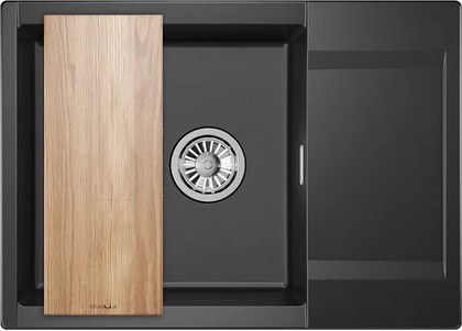 Кухонная мойка Granula Estetica ES-7003, 700x500, с крылом, кварц, Шварц (чёрный металлик) 7003, ШВАРЦ