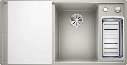 Кухонная мойка Blanco Axia III 6S, клапан-автомат, доска из белого стекла, чаша справа, жемчужный 523476