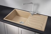 Кухонная мойка Granula 8601, 860x500, накладная, с крылом, кварц, Песок 8601, ПЕСОК