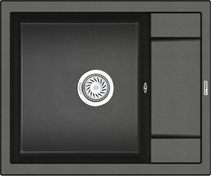 Кухонная мойка Granula 6002, 600x500, накладная, с крылом, кварц, Чёрный 6002, ЧЁРНЫЙ