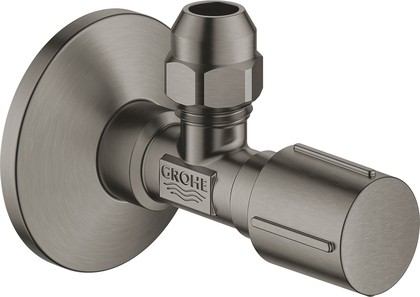 Угловой вентиль Grohe, 1/2x3/8" универсальный, для подключения смесителей, резьба с насечками, Антрацит - Brushed Hard Graphite 22037AL0