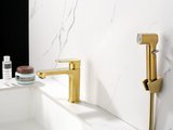 Смеситель для раковины Aquatek Альфа 110, с гигиеническим ручным душем, шлифованное золото AQ1912BG