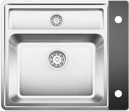 Кухонная мойка без крыла, с клапаном-автоматом, с коландером, нержавеющая сталь зеркальной полировки Blanco Statura 6-IF Crystal (чёрное стекло) 516029