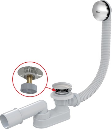 Сифон для ванны Alcadrain 1200, Click-Claсk, с заниженным сифоном, накладка и пробка металл A507CKM-120