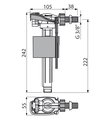 Впускной клапан Alcadrain для керамических бачков, боковая подводка, пластиковая резьба 3/8" A150-3/8"