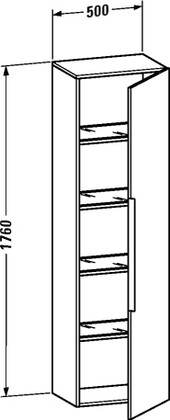 Высокий шкаф подвесной Duravit Happy D.2, 500х1760мм, с полками, петли справа, белый глянцевый H2 9253 22 R