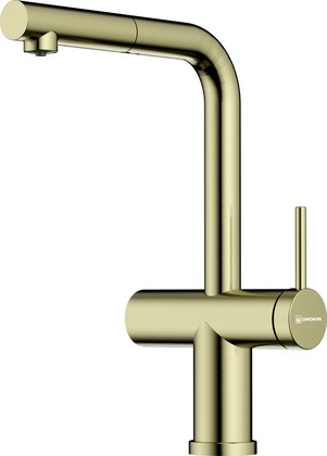 Смеситель для кухни Omoikiri Karatsu-S LG, подключение фильтра для питьевой воды, вытяжной излив, светлое золото 4994612