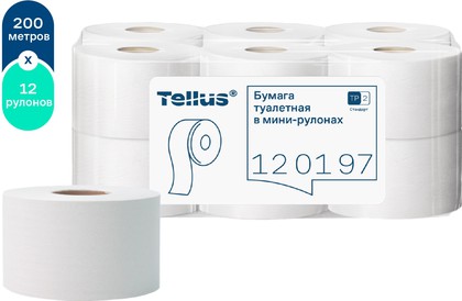 Туалетная бумага Tellus TP2, 200м, 1 слой, 12шт, категория качества Стандарт, белая 120197