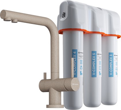 Комплект смеситель+фильтр Omoikiri Nagano-SA-P + Pure drop Lite, бежевый 4055.8028P
