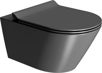 Унитаз подвесной GSI Kube X 550, безободковый Genius Flush, с креплением FISR5, Ardesia matt чёрный матовый 9413FR526