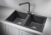 Кухонная мойка Granula 8101, 810x500, накладная, двойная, кварц, Графит 8101, ГРАФИТ