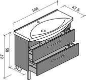Тумба с раковиной Verona Solo 105, напольная, два ящика, матовая эмаль SL206M