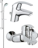 Комплект из душевого гарнитура и смесителей для ванны и раковины, хром Grohe Eurosmart 117921
