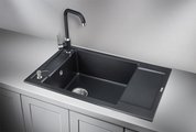 Кухонная мойка Granula 7806, 780x500, накладная, с крылом, кварц, Шварц (чёрный металлик) 7806, ШВАРЦ