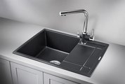 Кухонная мойка Granula 6501, 655x500, накладная, с крылом, кварц, Шварц (чёрный металлик) 6501, ШВАРЦ