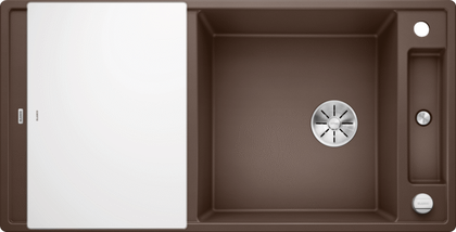 Кухонная мойка Blanco Axia III XL 6S, клапан-автомат, доска из белого стекла, кофе 523519