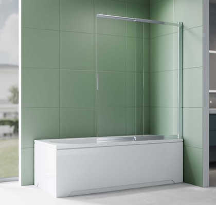 Шторка на ванну Aquatek 1000x1500, двухэлементная, раздвижная, стекло прозрачное 5мм, профиль хром AQ.BSS.100.1CH