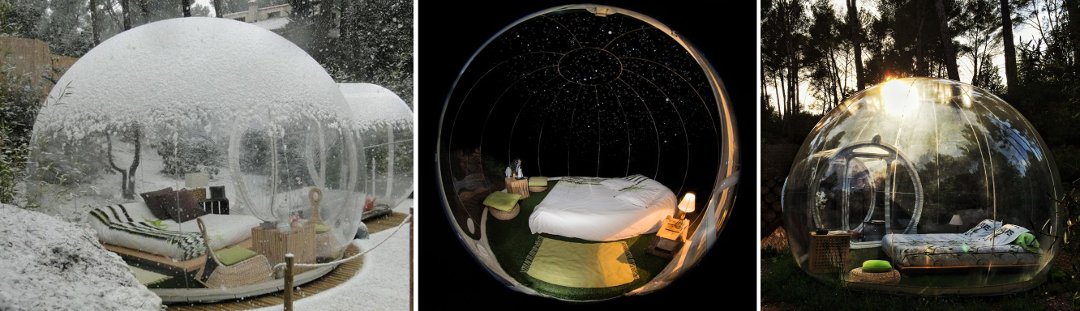 Внешний вид жилых пузырей-модулей глэмпинг-курорта от Attrap'Rêves