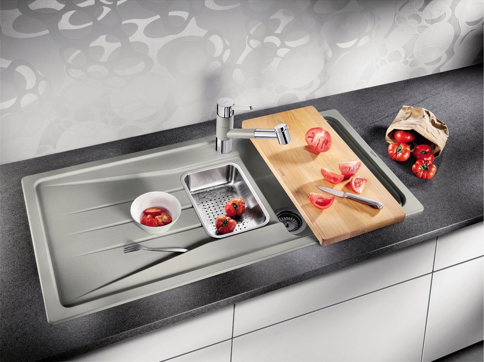 Кухонная мойка жемчужно-серого цвета из фирменного материала SILGRANIT от  Blanco 2014 - вид В