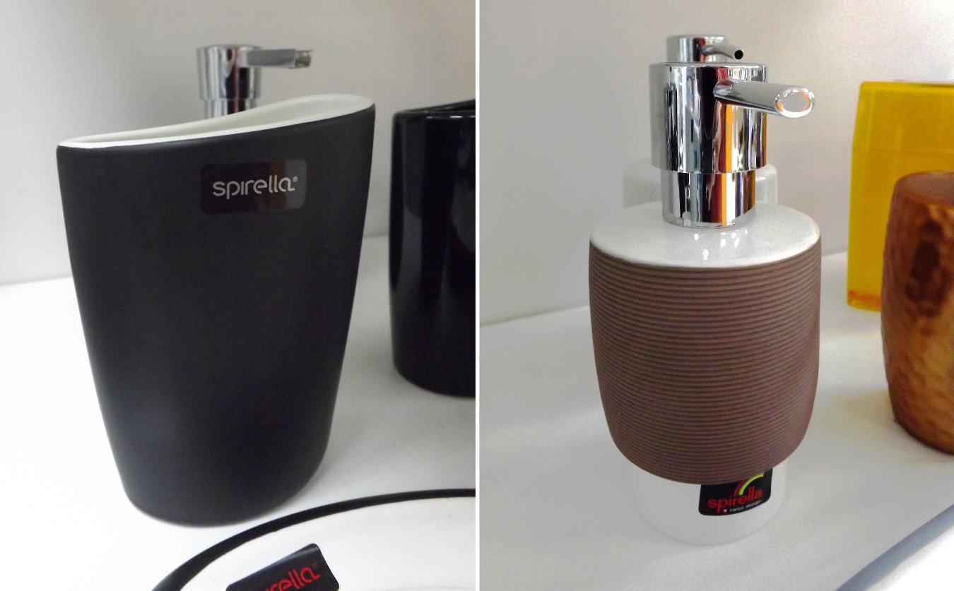 Аксессуары швейцарской фирмы Spirella из ассортимента 2015 года: дозатор для мыла и стакан для щёток