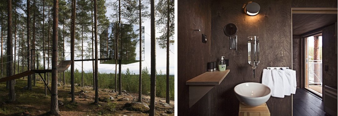 Внешний вид и интерьер домиков глэмпинг-курорта от The Tree Hotel's Mirror Cube