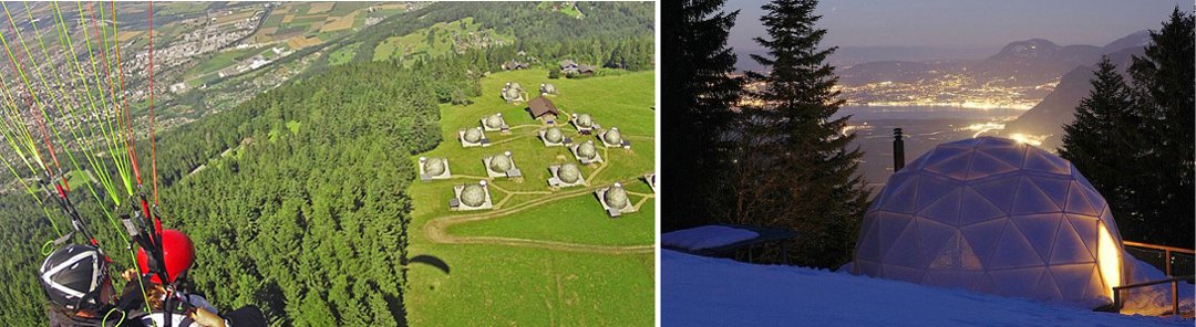 Окрестности отеля Whitepod в Швейцарии, который является одним из образцов современного глэмпинга